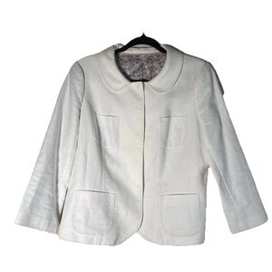 Boden Linen Cotton Lady Jacket Blazer  Winter White Peter Pan Collar Sz 10